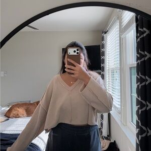 Elegant V-Neck Cream Sweater